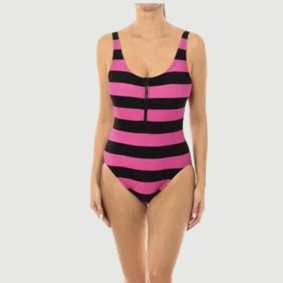 MICHAEL Michael Kors Zip Front One-Piece Swimsuit Cerise Pink 6 - Picture 1 of 2